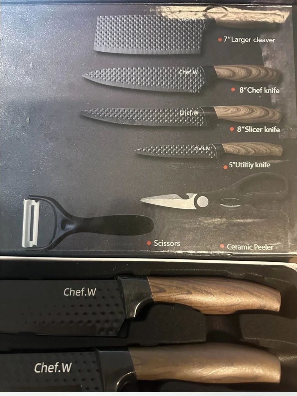 Chef W brand new 6-piece kitchen knife set. New in box.